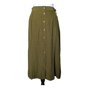 LOFT Olive Button-Front Midi Skirt